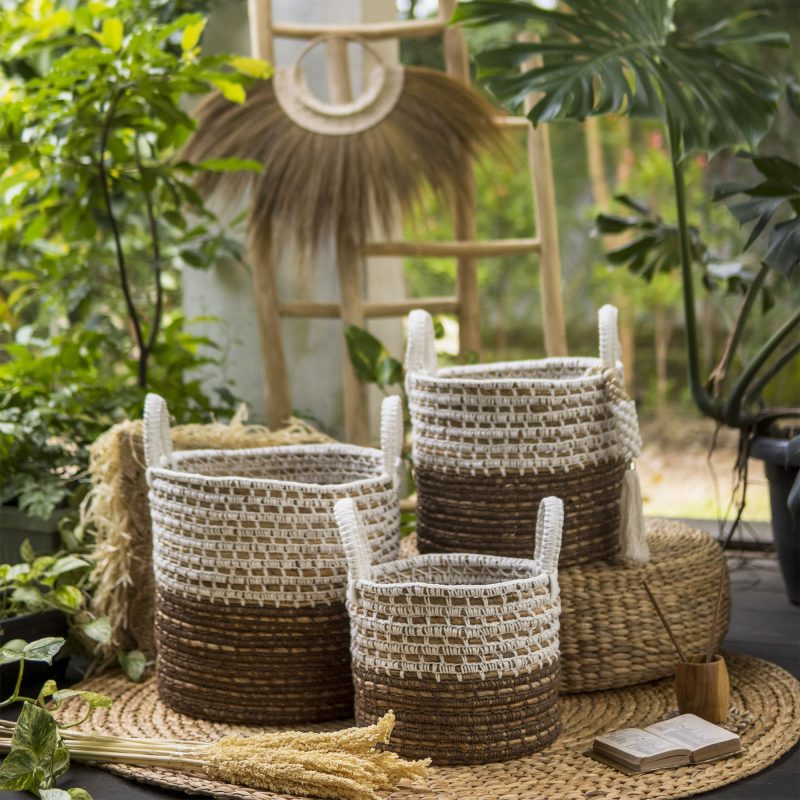 Banana Basket Brown White