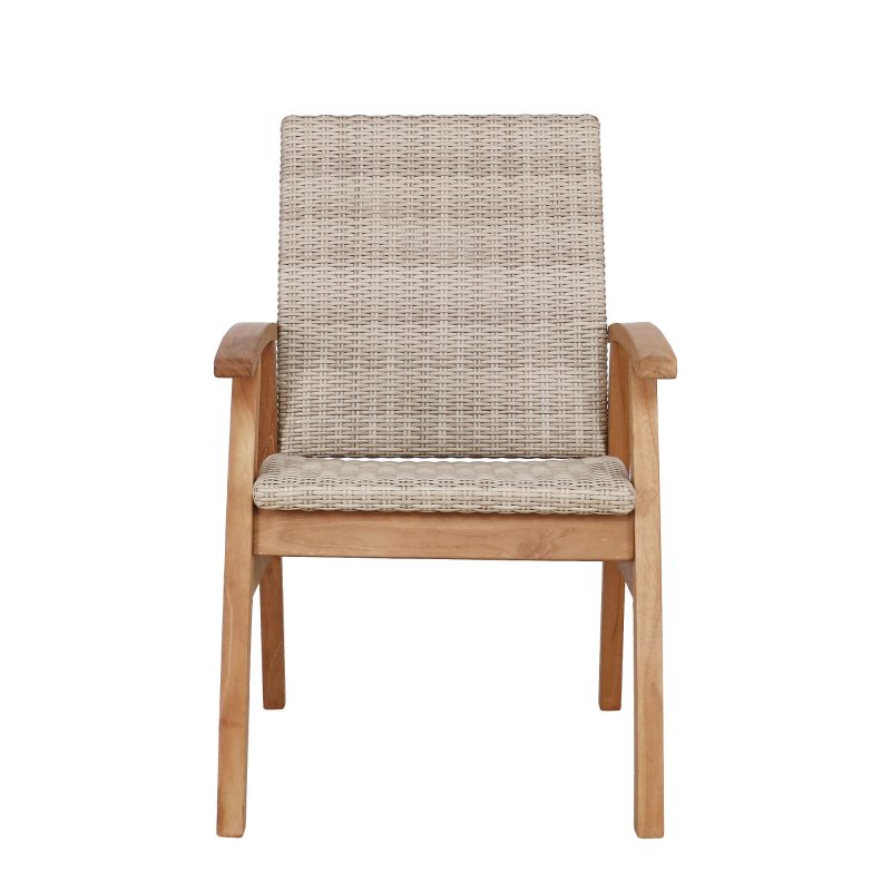 EI-6425-WK-SS Balmoral Outdoor Teak Dining Chair Nat Wicker - Front edit