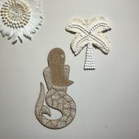 Mermaid shell wall hanging cream and Macrame palm Styled