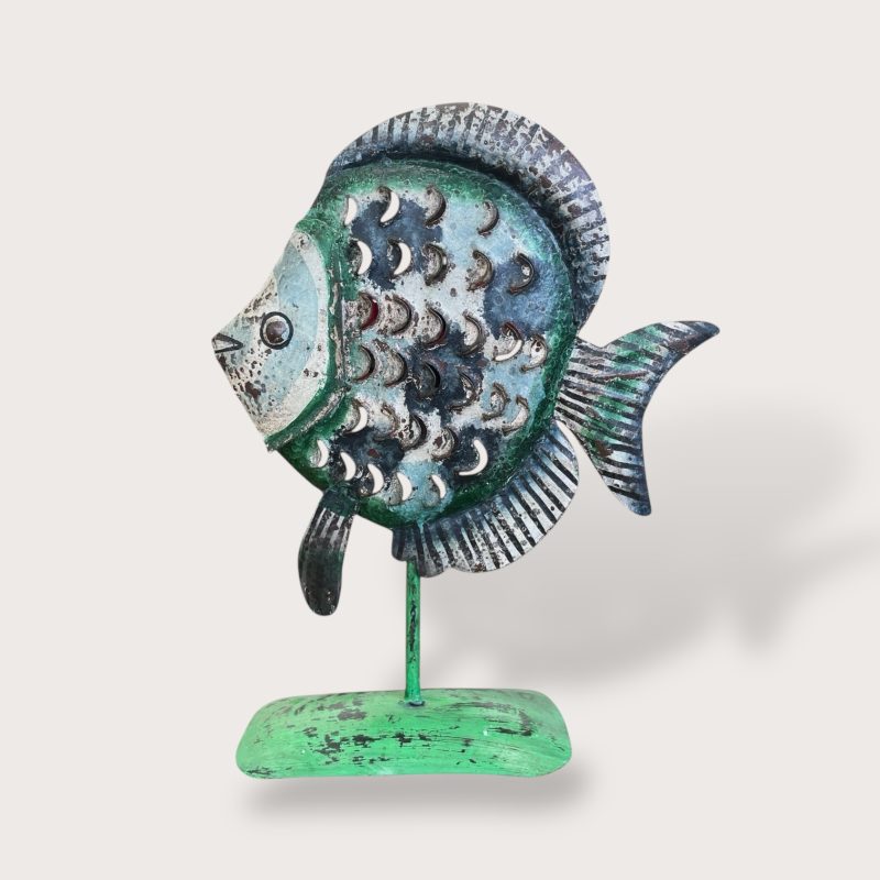 Painted iron fish on stand 40cm SR0095 IMG1